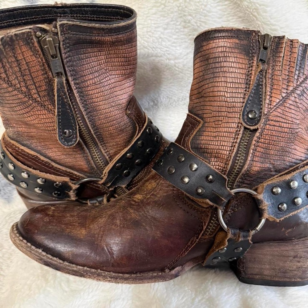 Freebird by Steven Brown Distressed Leather Studded Harness Boots - Picture 3 of 6